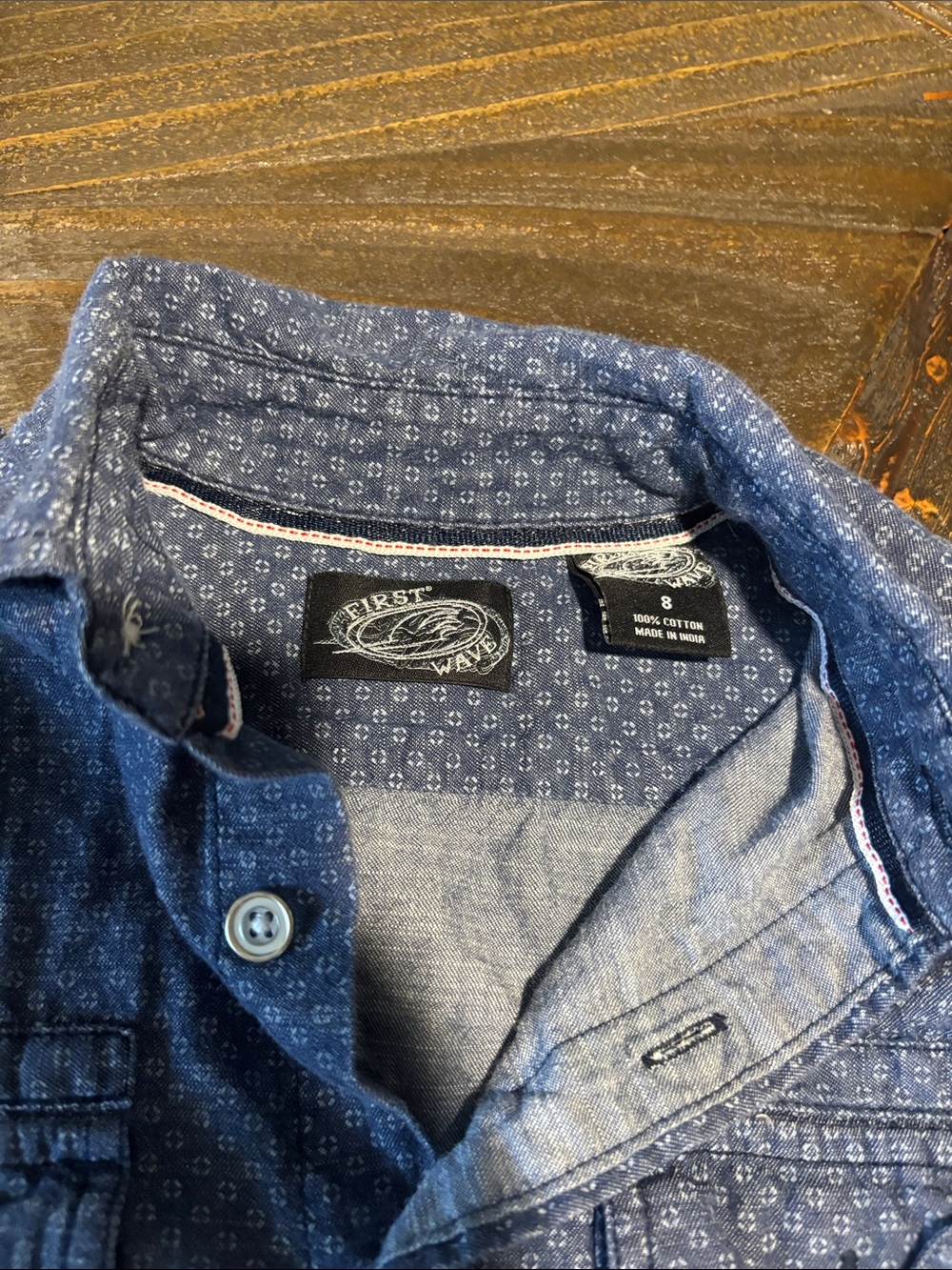 First Wave Blue Patterned Button-Down Shirt - Picture 2 of 11